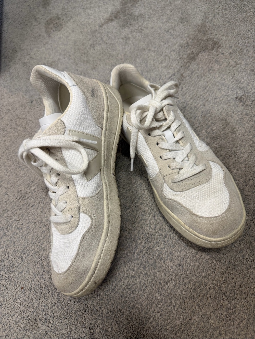 Veja V-10 Lace-Up Sneakers in Off-White Mesh